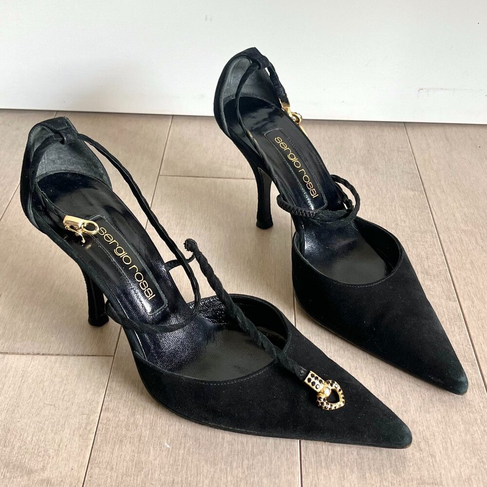 Sergio Rossi Black Heart Charm Heels